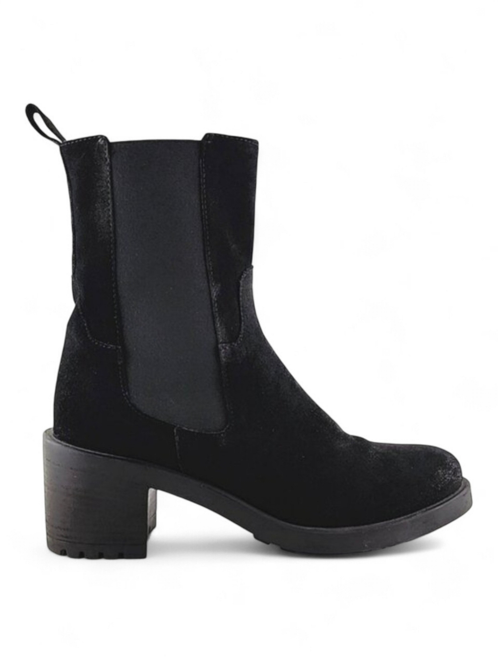 Emanuele Crasto Women’s Black Suede Chelsea Chunky Block Heel Short Boots 40